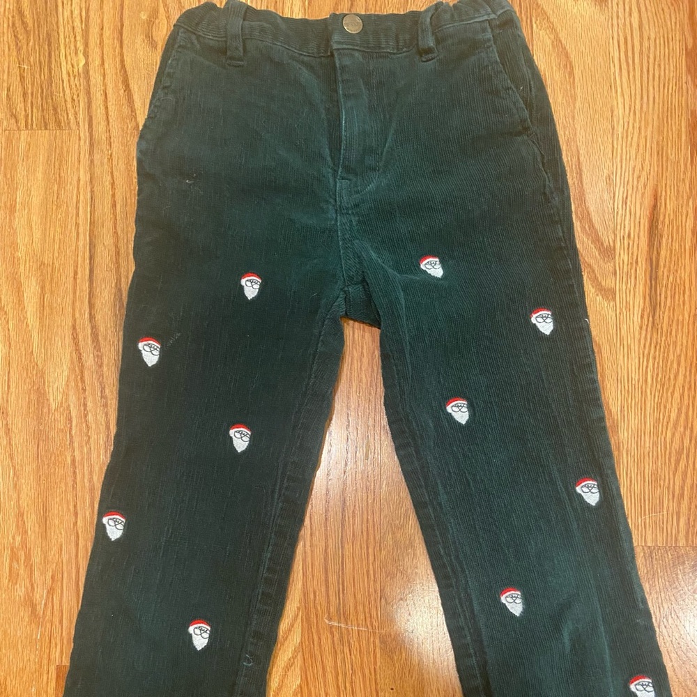 E-Land dark green corduroy pants embroidered santa face
